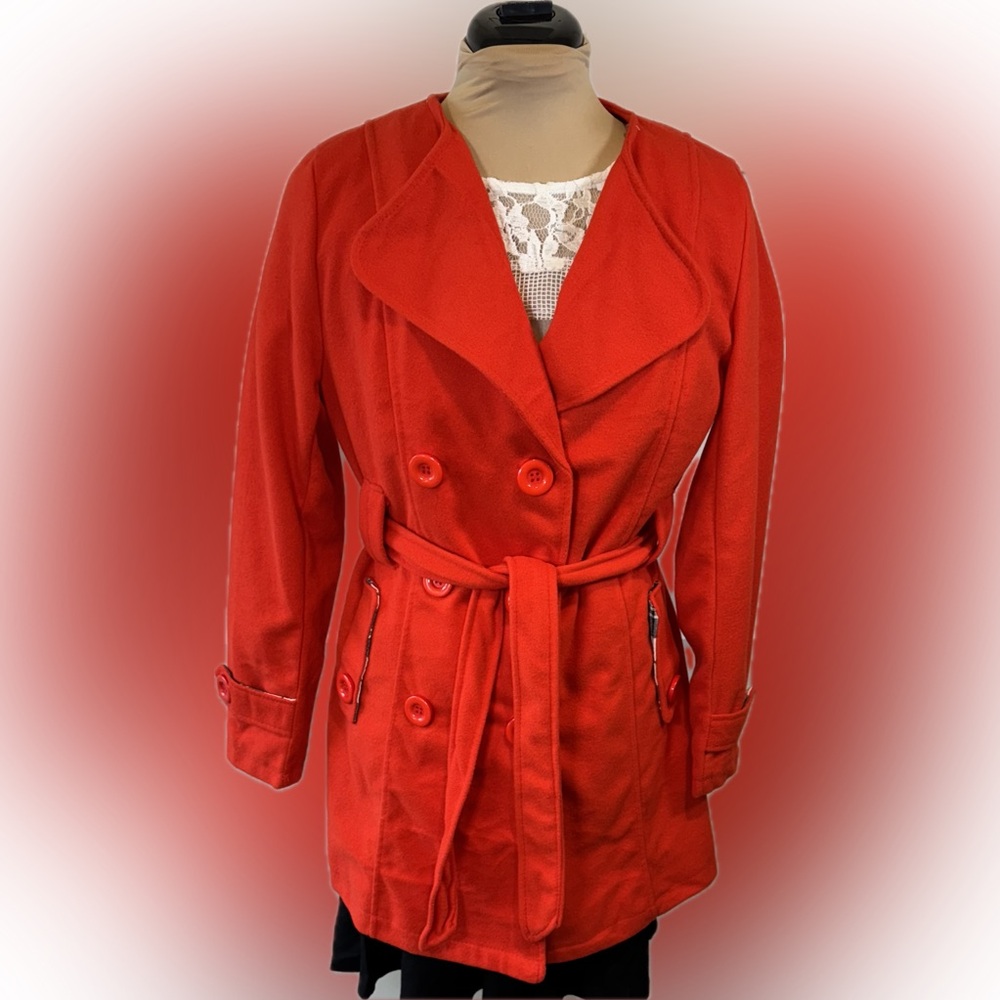 NWT Vibrant Trench Coat with Wide Lapel and Fabric Belt